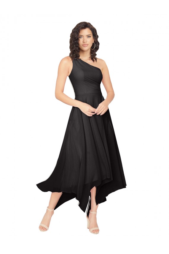 Chiffon Alto Baixo Um Ombro Linha A Vestidos de Madrinha / Vestidos de Cocktail / Vestidos de Homecoming em Promoção