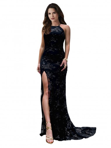 Renda Abrir de volta Comprimento Chão Decote Alto Sereia Longo Vestidos de Madrinha / Vestidos de Noite / Vestidos de Festa em Promoção