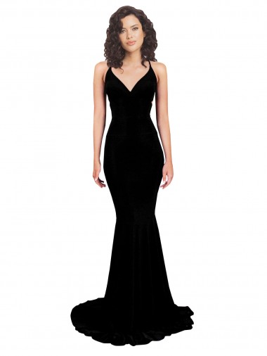 Spandex Abrir de volta Comprimento Chão Decote V Sereia Vestidos de Madrinha / Vestidos de Noite / Vestidos de Festa em Promoção