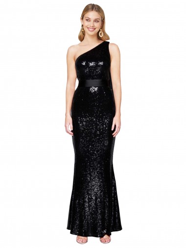 Lantejoulas Comprimento Chão Um Ombro Sereia Vestidos de Madrinha / Vestidos de Noite / Vestidos de Festa em Promoção