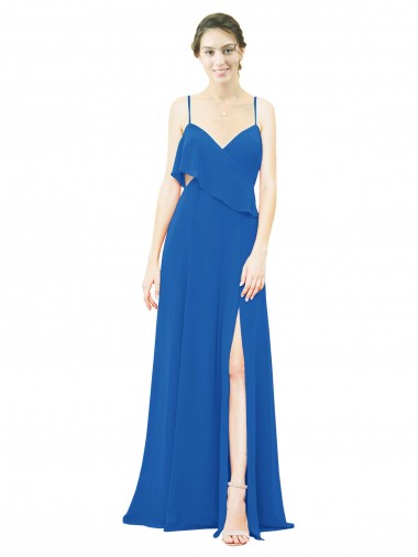 Chiffon Comprimento Chão Alças finas Linha A Realeza Vestidos de Madrinha em Promoção