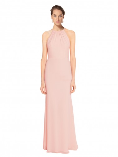 Chiffon Comprimento Chão Alças finas Linha A Rosa 114# Vestidos de Madrinha em Promoção