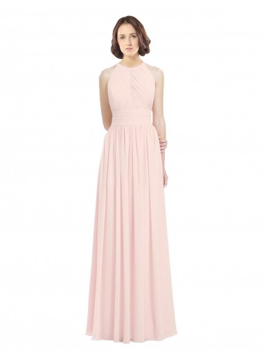 Chiffon Buraco da fechadura Comprimento Chão Cabeçada Linha A Rosa 42# Vestidos de Madrinha em Promoção