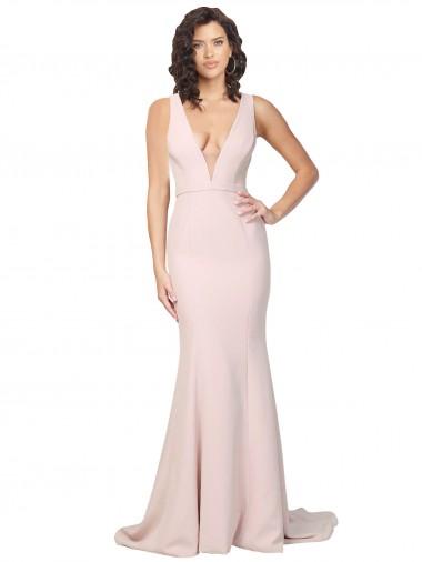 Crepe Esticado Costas em V Comboio Varredela Decote V Bainha Vestidos de Madrinha / Vestidos de Noite / Vestidos de Festa em Promoção