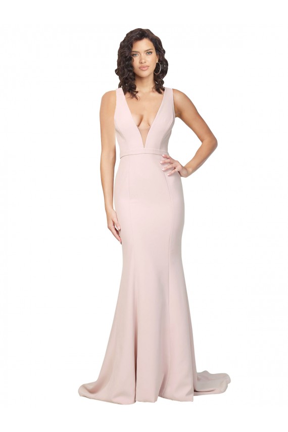 Crepe Esticado Costas em V Comboio Varredela Decote V Bainha Vestidos de Madrinha / Vestidos de Noite / Vestidos de Festa em Promoção