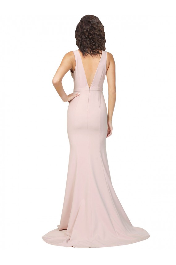 Crepe Esticado Costas em V Comboio Varredela Decote V Bainha Vestidos de Madrinha / Vestidos de Noite / Vestidos de Festa em Promoção