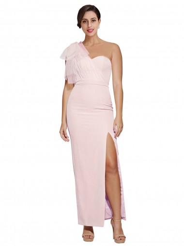 Crepe Esticado Lombar Comprimento Chão Um Ombro Bainha Vestidos de Madrinha / Vestidos de Noite / Vestidos de Festa em Promoção