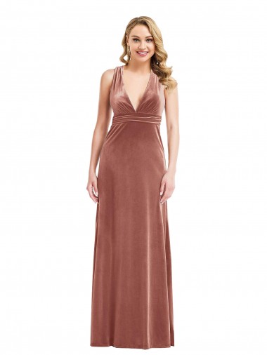 Veludo Elástico Abrir de volta Comprimento Chão Decote V Linha A Vestidos de Madrinha / Vestidos de Noite / Vestidos de Festa em Promoção