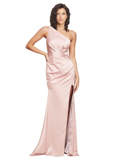 Cetim Sedoso Lombar Comprimento Chão Um Ombro Bainha Vestidos de Madrinha / Vestidos de Noite / Vestidos de Festa em Promoção