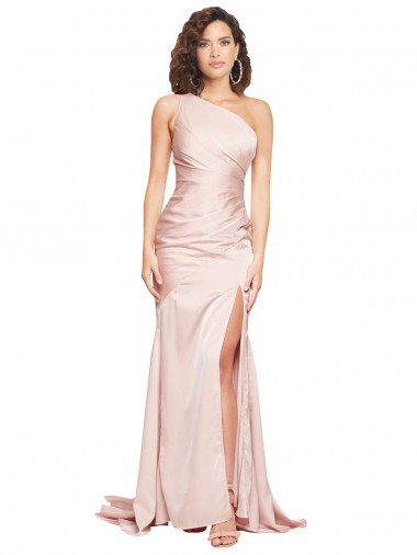 Cetim Sedoso Comprimento Chão Um Ombro Bainha Vestidos de Madrinha / Vestidos de Noite / Vestidos de Festa em Promoção