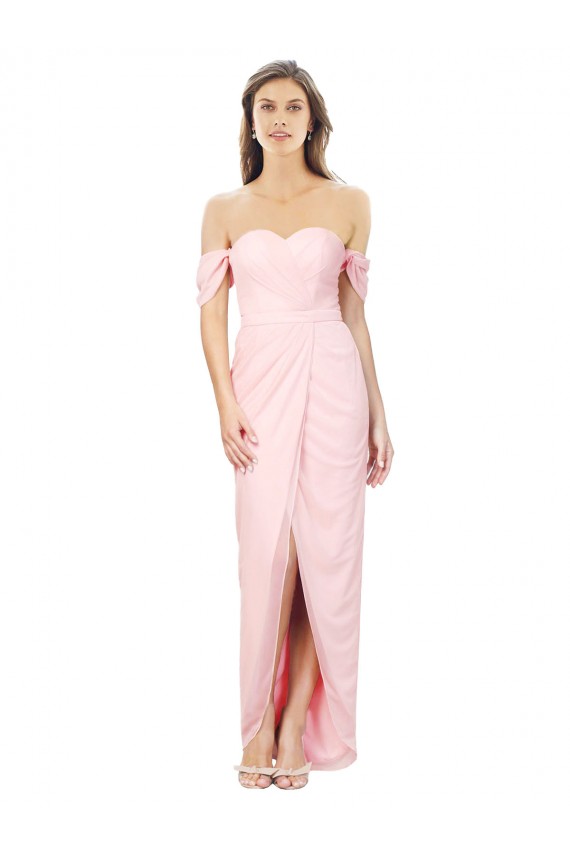 Chiffon Alto Baixo Fora do Ombro Linha A Alto Baixo, Vestidos de Madrinha em Promoção
