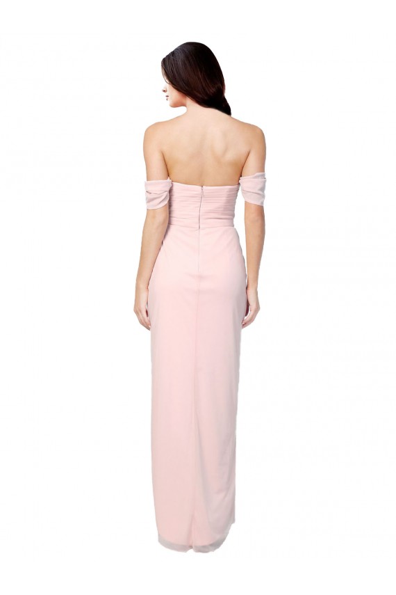 Chiffon Alto Baixo Fora do Ombro Linha A Alto Baixo, Vestidos de Madrinha em Promoção