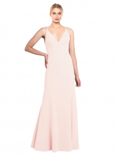 Crepe Esticado Costas em V Comprimento Chão Decote V Linha A Longo Vestidos de Madrinha / Vestidos de Noite / Vestidos de Festa em Promoção