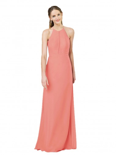Chiffon Buraco da fechadura Comprimento Chão Cabeçada Bainha Longo Vestidos de Madrinha em Promoção