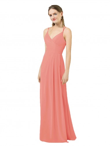 Chiffon Buraco da fechadura Comprimento Chão Decote V Bainha Longo Vestidos de Madrinha em Promoção