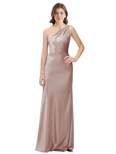 Cetim Elástico Abrir de volta Comprimento Chão Um Ombro Bainha Vestidos de Madrinha / Vestidos de Noite / Vestidos de Festa em Promoção