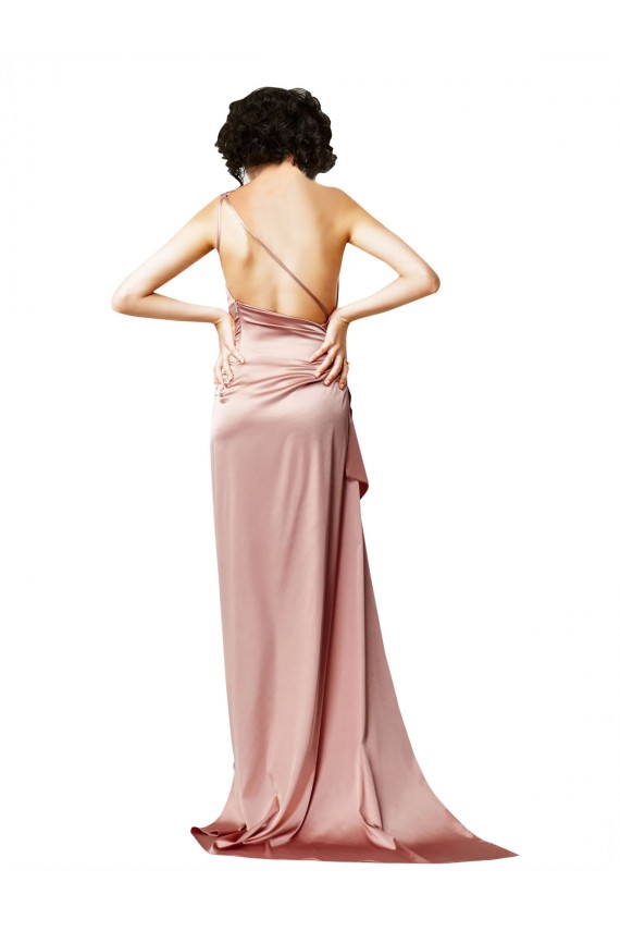 Cetim Sedoso Abrir de volta Comprimento Chão Um Ombro Linha A Vestidos de Madrinha / Vestidos de Noite / Vestidos de Festa em Promoção