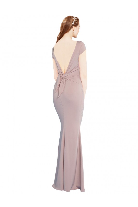 Crepe Esticado Amarrar para trás Comprimento Chão Decote Barco Sereia Vestidos de Madrinha / Vestidos de Noite / Vestidos de Festa em Promoção
