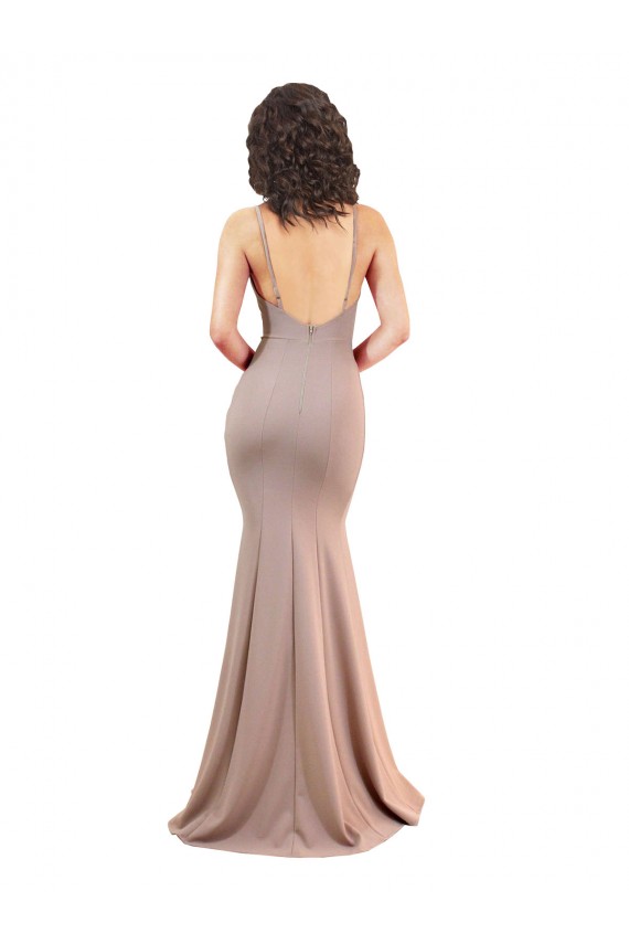 Crepe Esticado Lombar Comprimento Chão Decote V Sereia Vestidos de Madrinha / Vestidos de Noite / Vestidos de Festa em Promoção