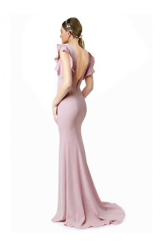 Crepe Esticado Costas em V Comboio Varredela Decote Joia Sereia Vestidos de Madrinha / Vestidos de Festa em Promoção