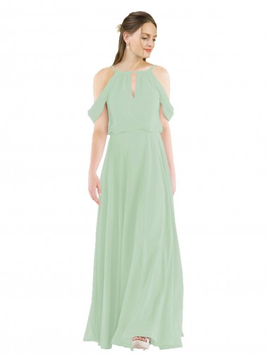 Chiffon Comprimento Chão Fora do Ombro Bainha Sábio Vestidos de Madrinha em Promoção