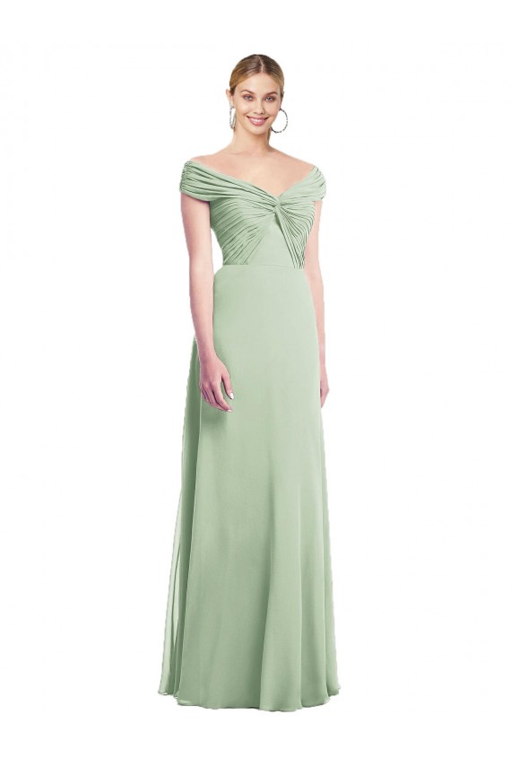 Chiffon Comprimento Chão Fora do Ombro Trombeta Vestidos de Madrinha em Promoção