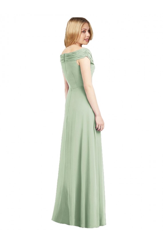 Chiffon Comprimento Chão Fora do Ombro Trombeta Vestidos de Madrinha em Promoção