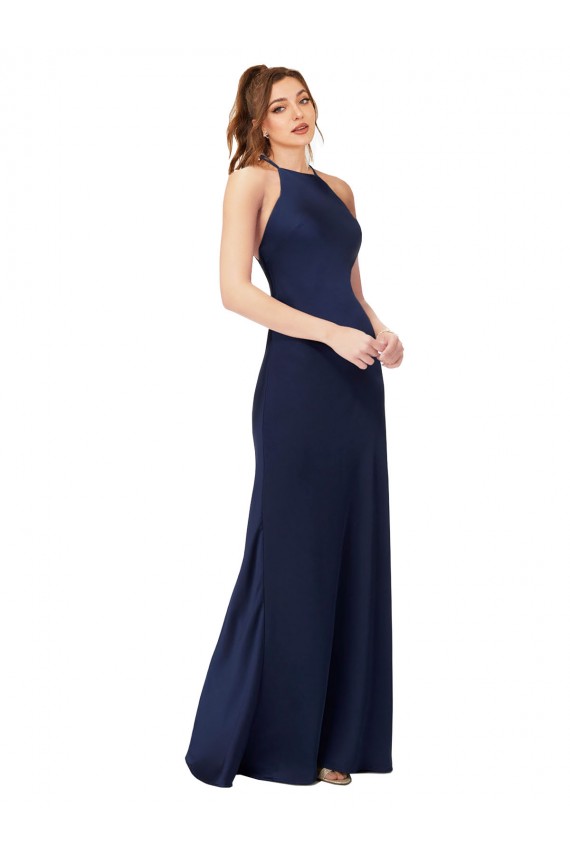 Cetim Sedoso Criss Cruz Comprimento Chão Decote Alto Bainha Vestidos de Madrinha / Vestidos de Noite / Vestidos de Festa em Promoção