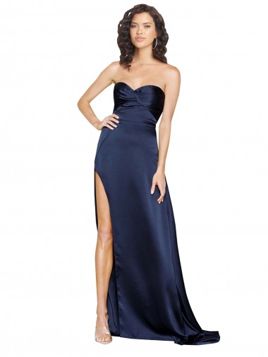 Cetim Sedoso Lombar Comprimento Chão Amor Linha A Vestidos de Madrinha / Vestidos de Noite / Vestidos de Festa em Promoção