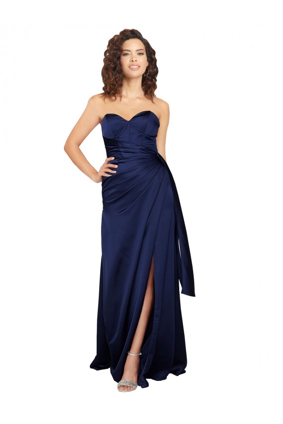 Cetim Sedoso Comprimento Chão Amor Linha A Vestidos de Madrinha / Vestidos de Noite / Vestidos de Festa em Promoção