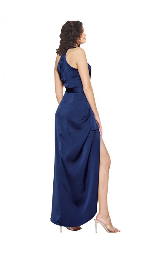 Cetim Sedoso Alto Baixo Cabeçada Linha A Longo Vestidos de Madrinha / Vestidos de Noite / Vestidos de Festa em Promoção