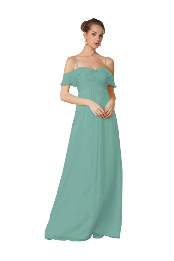Chiffon Comprimento Chão Fora do Ombro Linha A Seaside Vestidos de Madrinha em Promoção