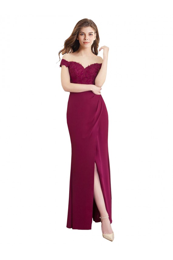 Chiffon & Renda Comprimento Chão Fora do Ombro Sereia Vestidos de Madrinha em Promoção