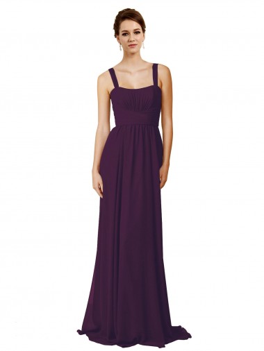 Chiffon Comboio Varredela Alças finas Linha A Vestidos de Madrinha em Promoção