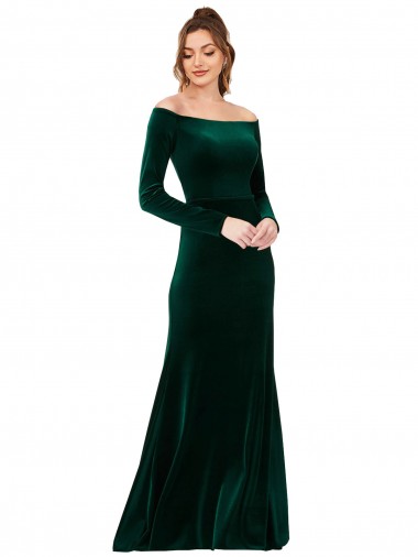 Veludo Elástico Comprimento Chão Fora do Ombro Bainha Vestidos de Madrinha / Vestidos de Noite / Vestidos de Festa em Promoção