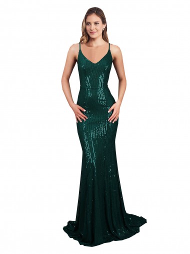 Lantejoulas Lombar Comprimento Chão Decote V Sereia Longo Vestidos de Madrinha / Vestidos de Noite / Vestidos de Festa em Promoção
