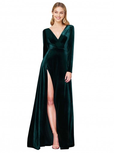 Veludo Elástico Comboio Varredela Decote V Linha A Vestidos de Madrinha / Vestidos de Noite / Vestidos de Festa em Promoção