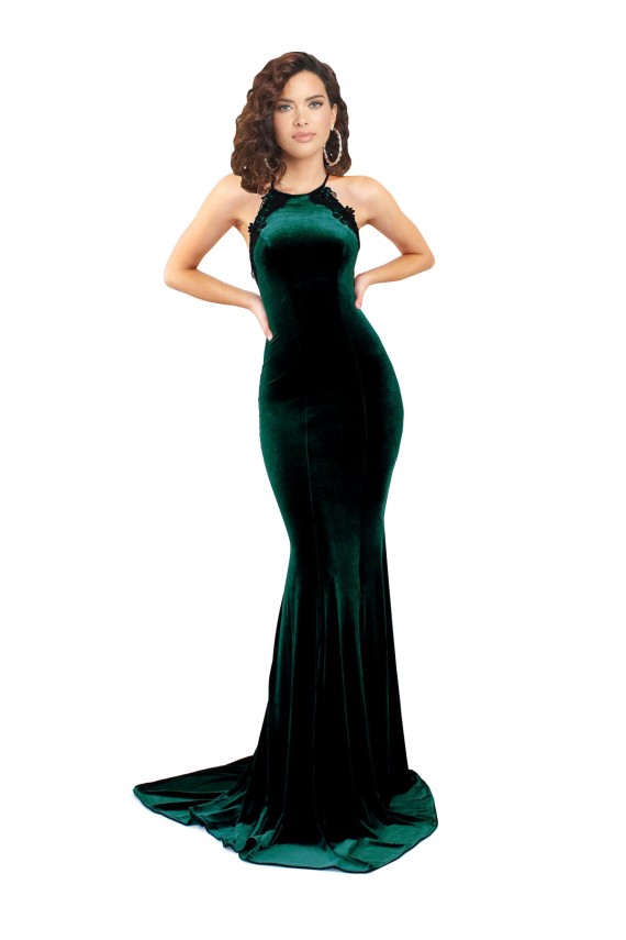 Veludo Elástico Lombar Comboio Varredela Decote Alto Sereia Vestidos de Madrinha / Vestidos de Noite / Vestidos de Festa em Promoção