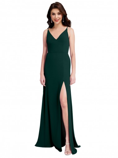 Crepe Esticado Costas em V Comprimento Chão Decote V Linha A Verde Meia-Noite Vestidos de Madrinha / Vestidos de Noite / Vestidos de Festa em Promoção