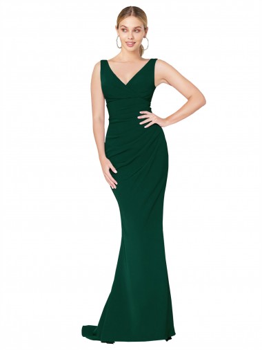 Crepe Esticado Comprimento Chão Decote V Sereia Vestidos de Madrinha / Vestidos de Noite / Vestidos de Festa em Promoção