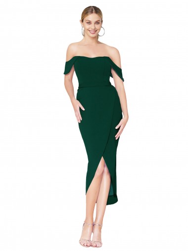 Crepe Esticado Alto Baixo Fora do Ombro Sereia Vestidos de Madrinha / Vestidos de Noite / Vestidos de Festa em Promoção