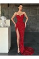 Lantejoulas Veludo Comboio Varredela Decote V Bainha Vermelho Vestidos de Festa em Promoção