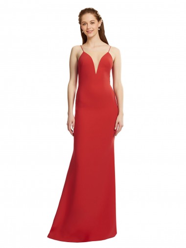 Crepe Esticado Abrir de volta Comprimento Chão Alças finas Sereia Longo Vestidos de Madrinha / Vestidos de Noite / Vestidos de Festa em Promoção