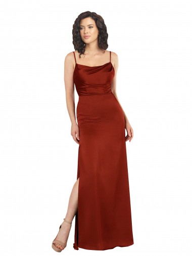 Cetim Sedoso Lombar Comprimento Chão Alças finas Linha A Vermelho Vestidos de Madrinha / Vestidos de Noite / Vestidos de Festa em Promoção